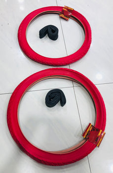 20x2.125(57-406)TWO HIGH QUALITY STREET DESIGN RED BMX TIRES AND  2 INNER TUBES