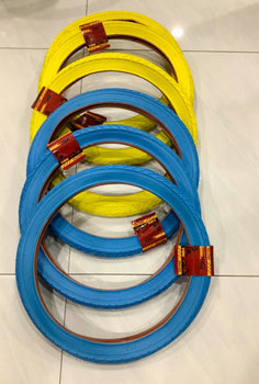 20x2.125(57-406)SIX HIGH QUALITY STREET DESIGN BABY BLUE AND YELLOW BMX TIRES