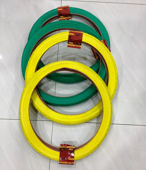 20x2.125(57-406)FOUR HIGH QUALITY STREET DESIGN GREEN AND YELLOW BMX TIRES