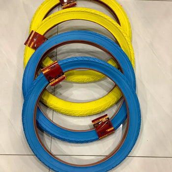 20x2.125(57-406)FOUR HIGH QUALITY STREET DESIGN BLUE AND YELLOW BMX TIRES