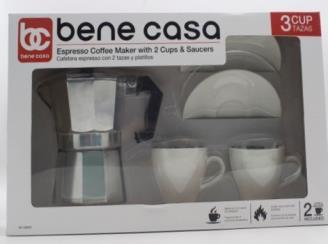 3-Cup Espresso Maker with 2 Cups & Saucers