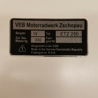 MOTORCYCLE NAME PLATE /ETZ250/, CHAPILLA DE ETZ 250