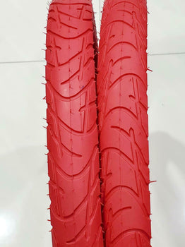 20x2.125(57-406)TWO HIGH QUALITY STREET DESIGN RED BMX TIRES AND  2 INNER TUBES